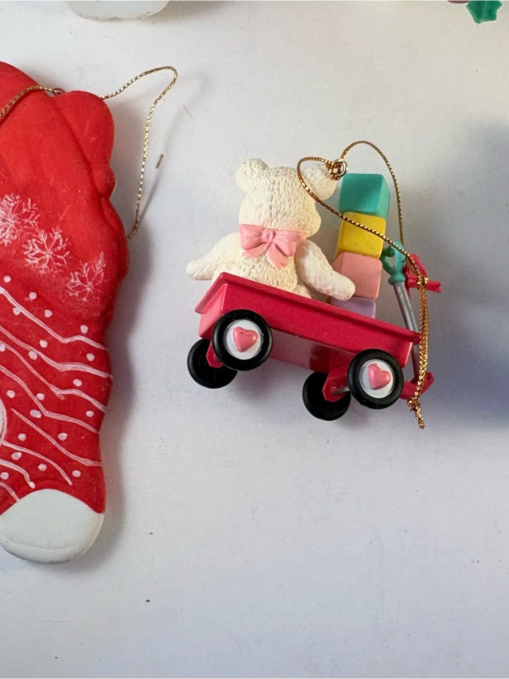 VTG Lot of 6 Christmas Ornament Bear Snowman Santa Cow Angel Drum Music Baby 90